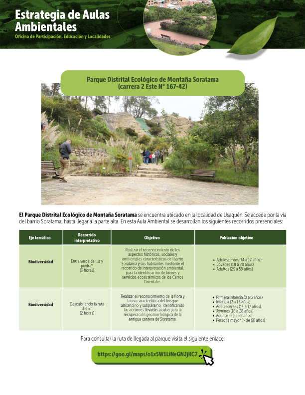 Información recorrido aula ambiental Soratama