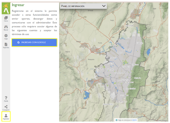 Ingreso usuario: Visor Geográfico Ambiental 