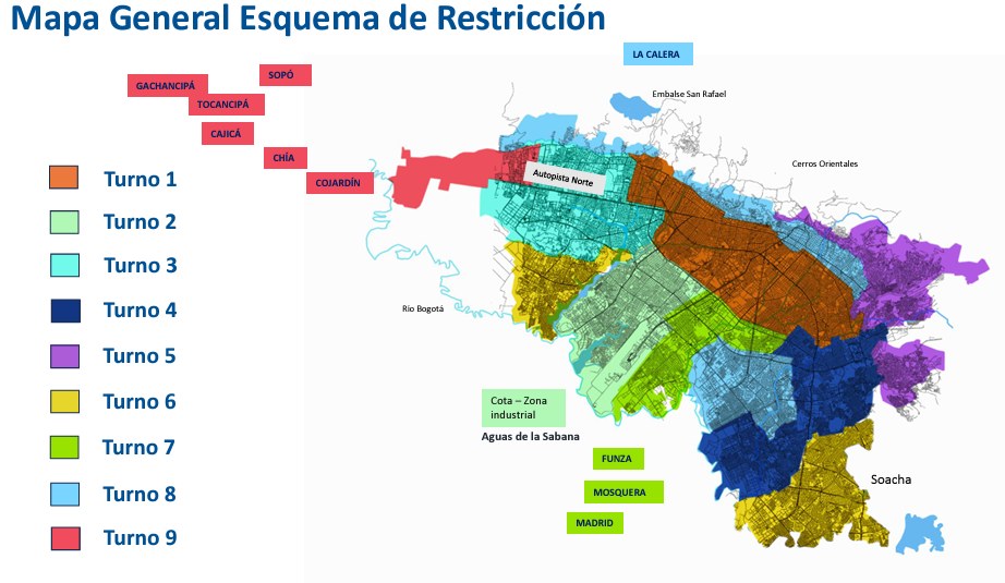 Mapa general esquema de restricción racionamiento agua abril 2024